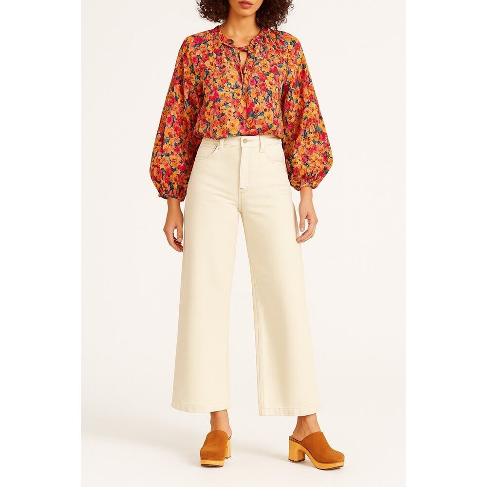 SADIE & SAGE Floral Balloon Sleeve Poet Blouse | Medium | Lined | Cottagecore
